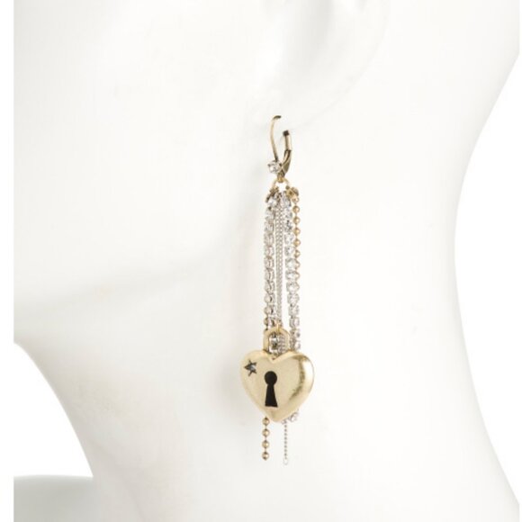 Betsey Johnson Lock Key Heart Earrings NWT - Picture 5 of 8